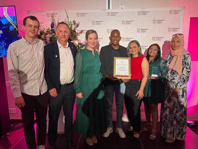 From left: Jeremy Bingham, Prof Frank Tanser, Dr Cari van Schalkwyk, Tumelo Sereo, Lynnemore Scheepers, Dr Yuri Munsamy, Faikah Bruce.