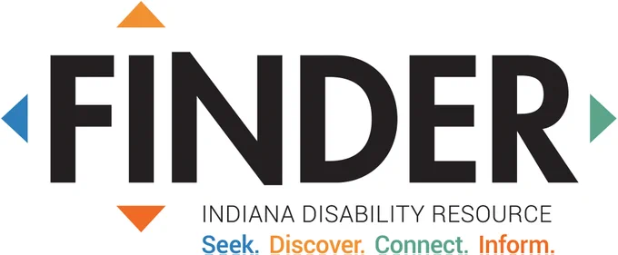 Logo: FINDER. Indiana Disability Resource. Seek. Discover. Connect. Inform.