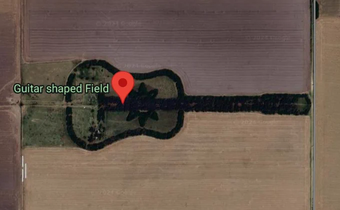 Satellite photo of the "Guitar-shaped Field" in Argentina (via Google Maps)