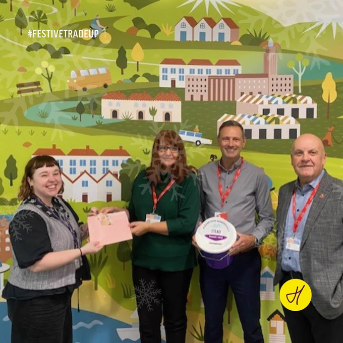 L-R: Bethan Bishop, Policy and Programme Manager at Hopestead, presents the £10 to Gasway's AnnMarie Seale (Director of Operations and Support Services), Nick Bartram (Managing Director), and Kevin Bull (Operations Director)