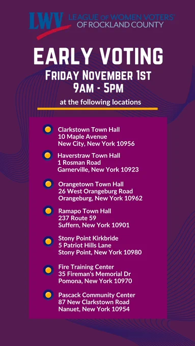 An early voting schedule for November 1, 2024 for Rocklanders.