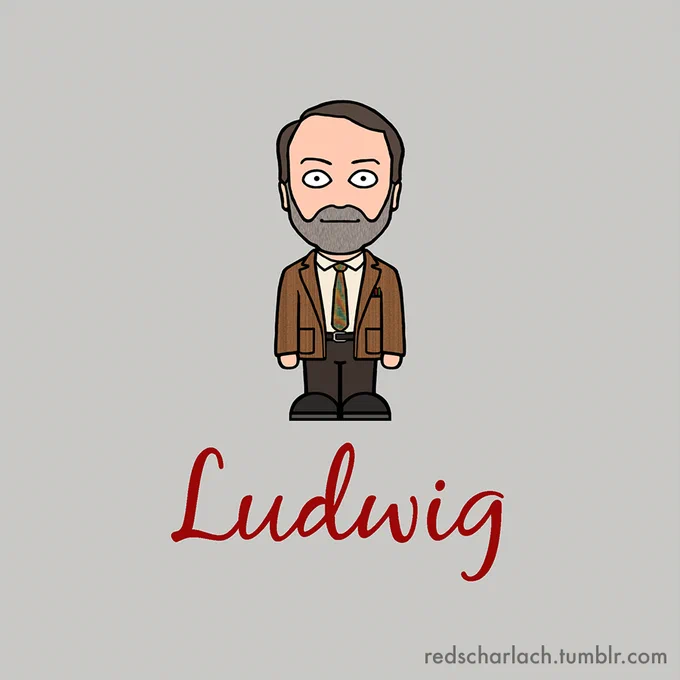 A cartoon version of David Mitchell as TV detective John "Ludwig" Taylor. Artwork by RedScharlach