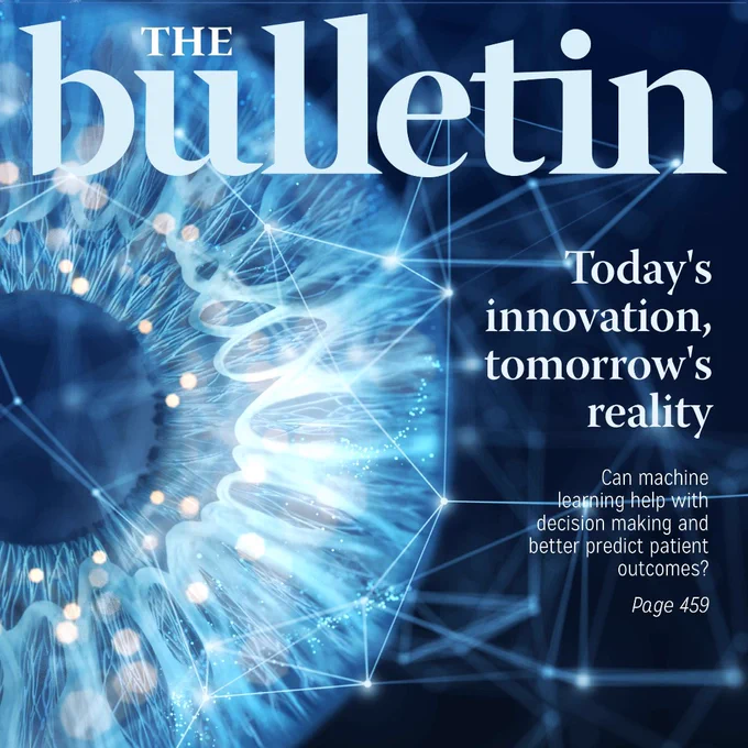 The November cover of the Bulletin journal. It features a futuristic close up of an iris and pupil, overlaid with constellation style mapping. The feature article's title reads: "Today's innovation, tomorrow's reality"