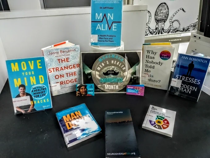 Photograph of the Men's Health Awareness Month display at Riverside Library.