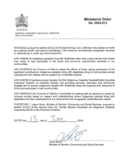 Provincial Ministrial Order from Alberta recognizing IDAM 2024!