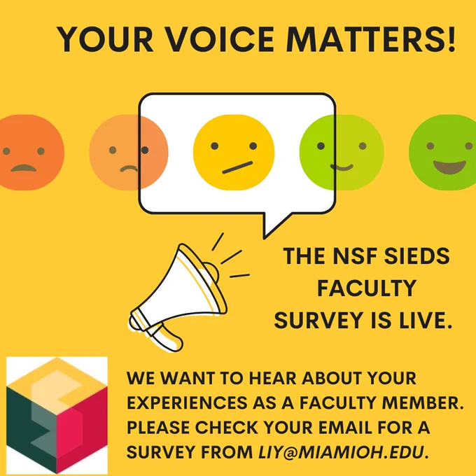Your Voice Matters! We want to hear about your experiences as a faculty member. Please check your email for a survey from liy@miamioh.edu. 