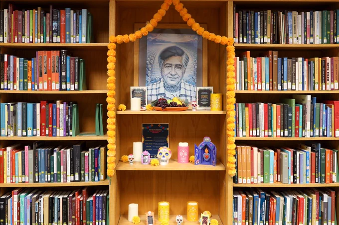 Photo of ofrenda in Cesar Chavez collection space in MSU Libraries.