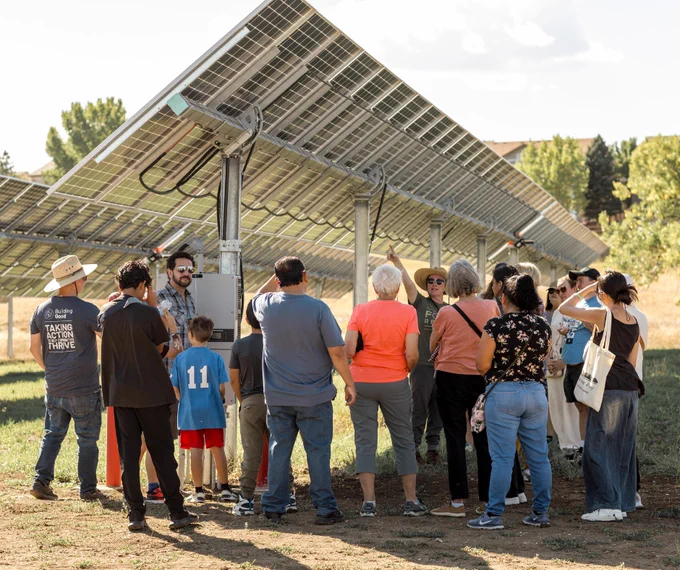 A group of people attending the tour of Denver's newest solar garden and agrivoltaic demonstration.