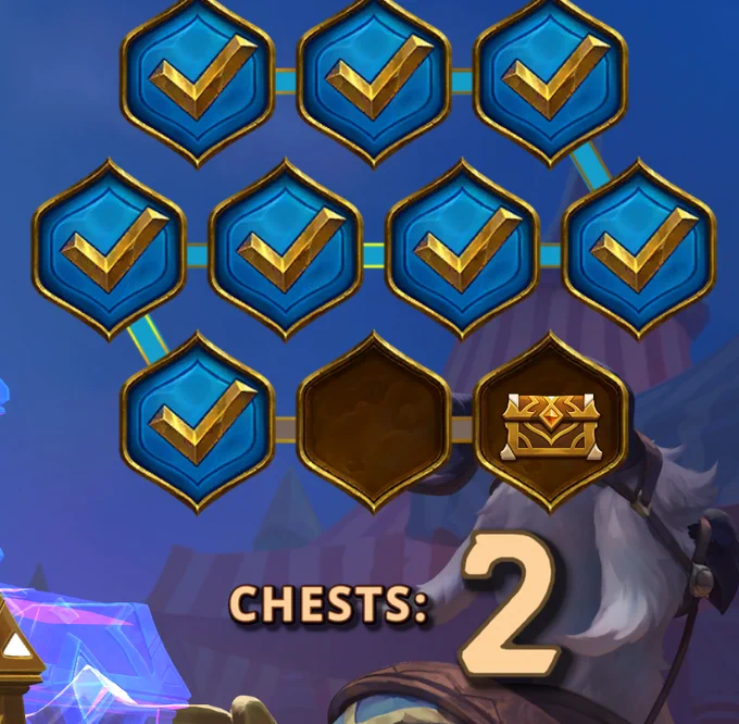 End of run screen showing 8 wins but only 2 chests.