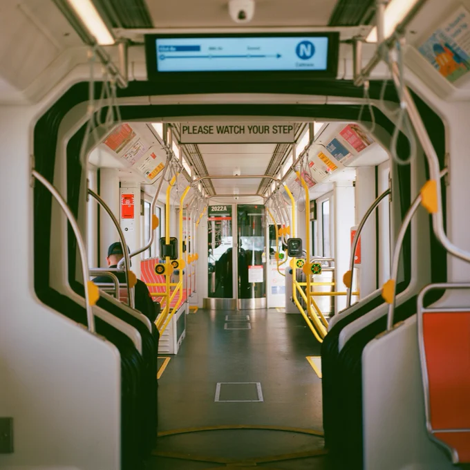 Photo of inside of a Muni train