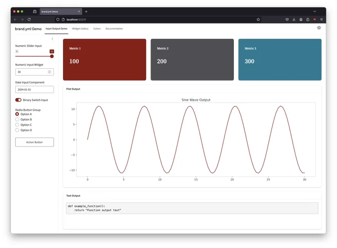 An **unofficial** implementation of Stanford Identity Guidelines with the new _brand.yml Specification being applied in a Shiny for Python application. This screenshot shows the "light mode" being activated.