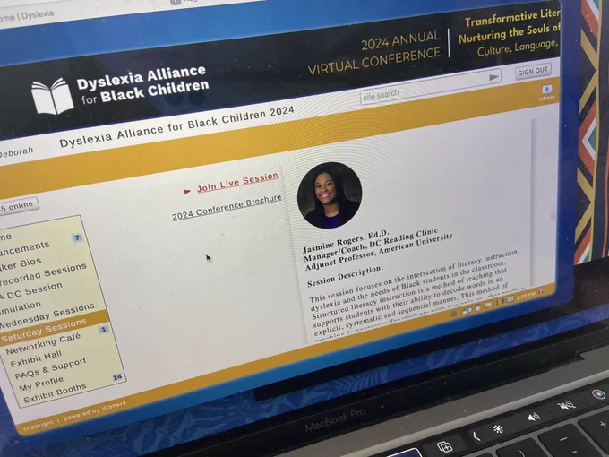 Jasmine Rogers biographical information on the Dyslexia Alliance For Black Children conference site