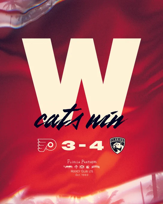 Graphic celebrating tonight's win. There's a large beige W in the center and the score near the bottom. 4-3, us.

The background is a red gradient with silver swirls at the top and bottom.