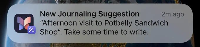 Journaling app suggestion about visiting Potbelly