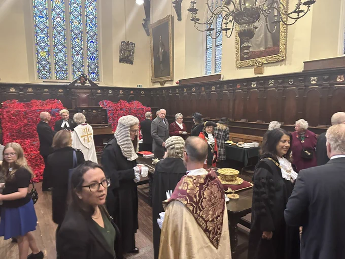 Bishops, lawyers and others gather in their robes