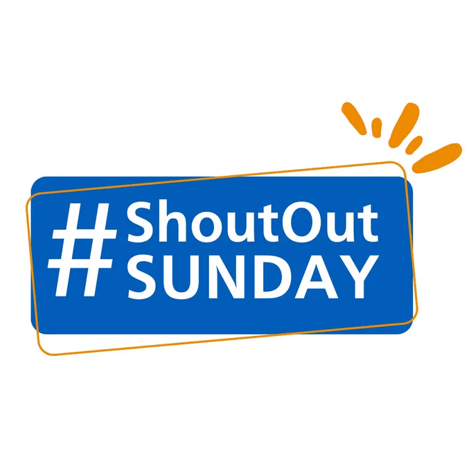 A blue box with an orange outline. Text in the box reads: #ShoutOutSUNDAY