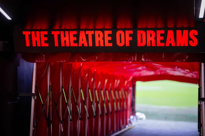 ‘The words ‘The Theatre of Dreams’ sit above the Old Trafford tunnel'