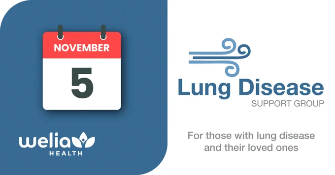 Calendar november 5 with welia health logo below -- lung disease support group with for those with lung disease and their loved ones below. 