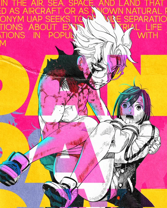 Dandadan Poster, Takakura Ken (Okarun) and Momo Ayase