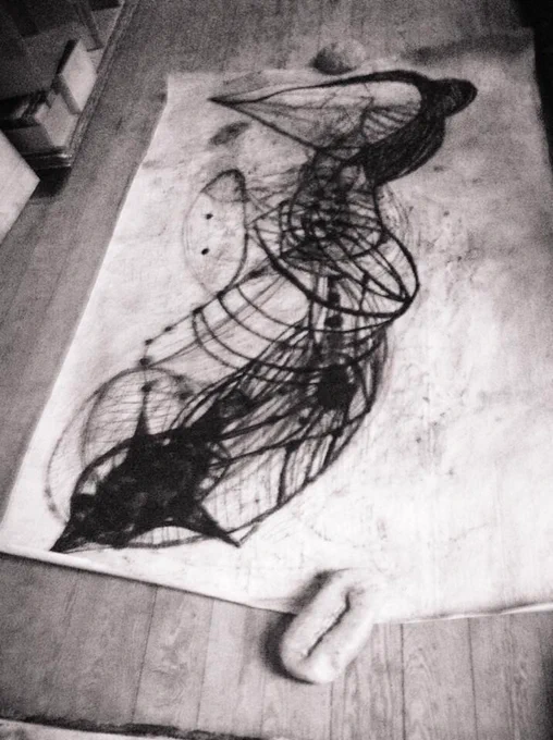 #AlanSundberg #art #design - Figure in black oil paint, graphite, pigment laid on wood