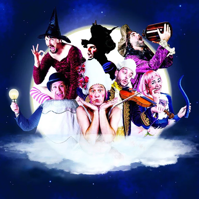 A group of people dressed in various panto style costumes