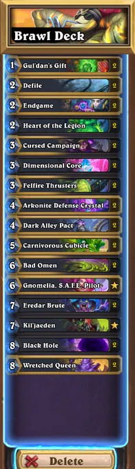 Prerelease Tavern Brawl Starship Warlock deck.