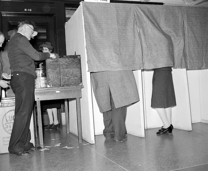 Detroit voters cast their ballots in the 1944 presidential election. Image Courtesy: Detroit News Collection