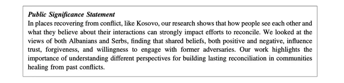 Rupar, M., Voca, S., & Graf, S. (2024). The link between social norms and reconciliation and behavioral intentions in postconflict societies. Peace and Conflict: Journal of Peace Psychology, 30(3), 350–360. https://doi.org/10.1037/pac0000730