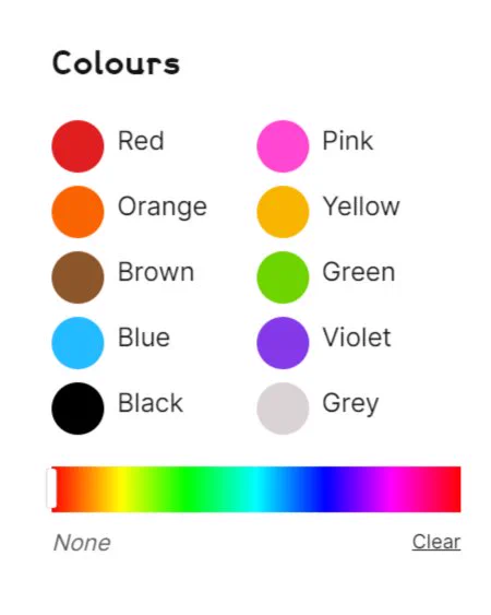 The colour slider itself with various colours labelled and a colour spectrum at the bottom for browsing the exact right pantone.