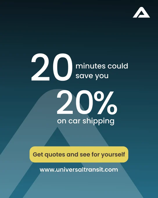 Universal Transit is here to save you both time and money on car shipping. With our AI-powered platform, you can easily compare multiple quotes, find the best carriers, and book your car shipment all within 20 minutes. Best of all, this quick process could save you 20% on your car transport costs. Whether you're moving, relocating, or shipping a vehicle, we offer a simple, efficient, and cost-effective solution that puts you in control. Why spend extra time searching or overpaying for car shipping when we can do the hard work for you? Our seamless platform is designed to help you make smart decisions, fast, ensuring that your vehicle gets transported safely and on time. Don’t waste another minute—get your instant quote today and discover the Universal Transit difference, where convenience and savings go hand in hand.