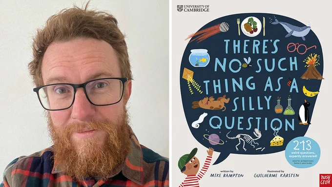 A photo of Mike Rampton and the front cover of There's No Such Thing As a Silly Question
