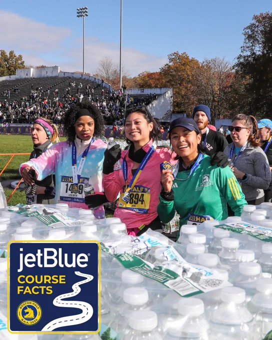 Photos of 2023 Boston Half participants finishing the race and receiving their medals and water