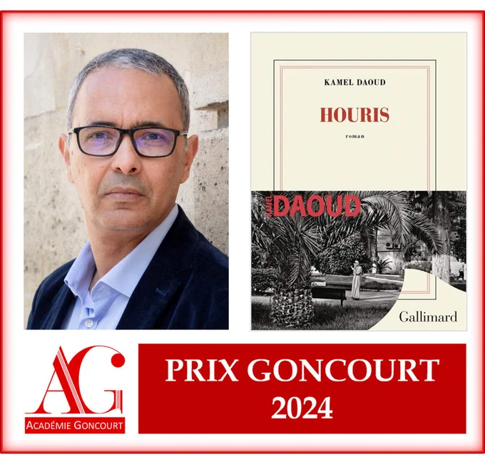 À gauche portrait de face de Kamel Daoud. À gauche, photo de la couverture du livre.