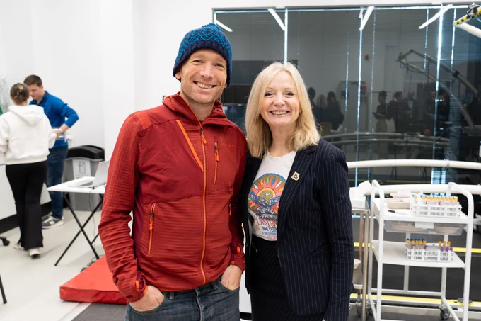 Tracy Brabin, Mayor of West Yorkshire, stood smiling with a colleague from the Carnegie School of Sport