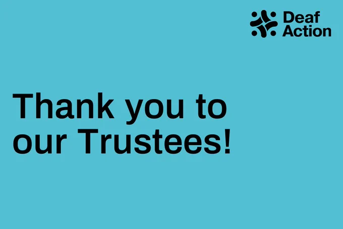 Turquoise graphic with black writing reading: 'Thank you to our Trustees!'