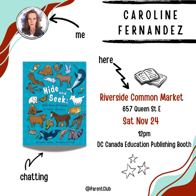 Catch me at the Riverside Common Market on Queen St E this weekend to chat HIDE AND SEEK WILD ANIMAL GROUPS IN NORTH AMERICA

Published by @dceducation and illustrated by @pencilempire this is a beautiful #picturebook. There are also posters and puzzles based on the book (so you can read it and then puzzle it!).

Find the book at the market on Saturday or order via Amazon or the DC website.

#kidlit