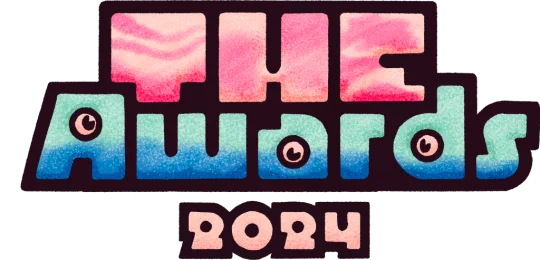 A logo that reads "The Awards 2024" in blocky letters.

Letters in "The" are pink and red, letters in "Awards" are light blue on top and darker blue on the bottom, and the numbers in "2024" are peach-colored. There are also stylized eyes in open spaces in the both "A"s and the "d" in "Awards"