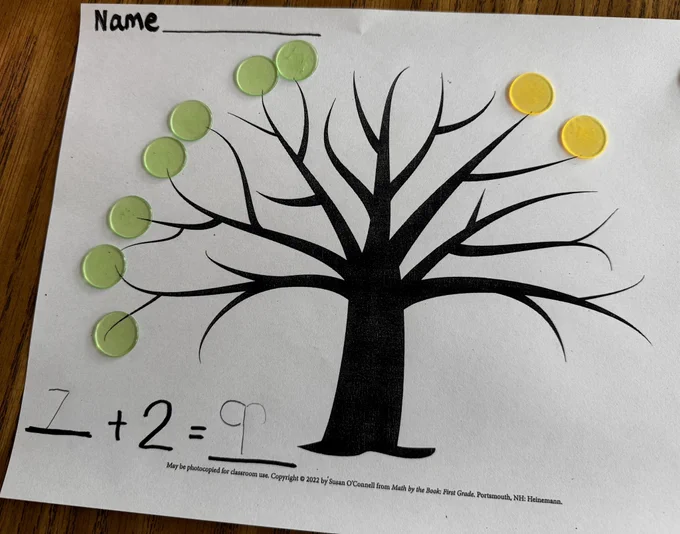 A tree with counters for leaves to represent equations
