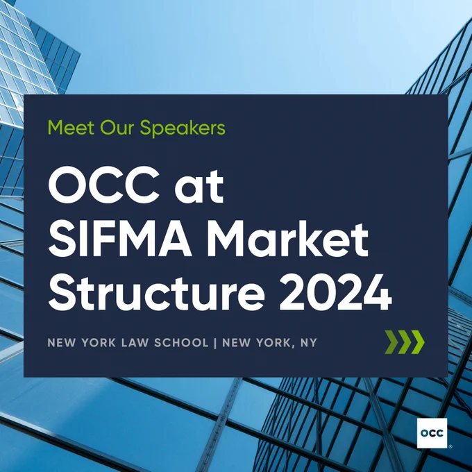 Image promoting OCC speakers at the SIFMA Market Structure 2024 conference.