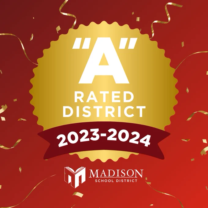 Image: Graphic that says “‘A’ Rated District 2023-2024”