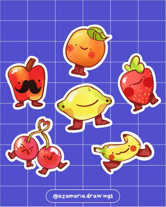 Adorable Fruit-Themed Stickers by  Azamaria.drawings