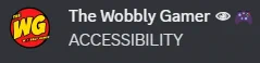 Discord message from The Wobbly Gamer, saying "ACCESSIBILITY"