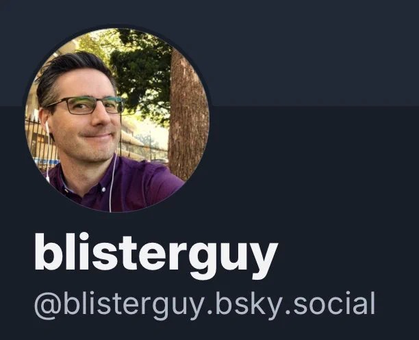Screenshot of my profile on b l u e - s k y. Not typing out the name here in an attempt to dodge internal algorithmic shenanigans, but if you search for me, should fine me <3