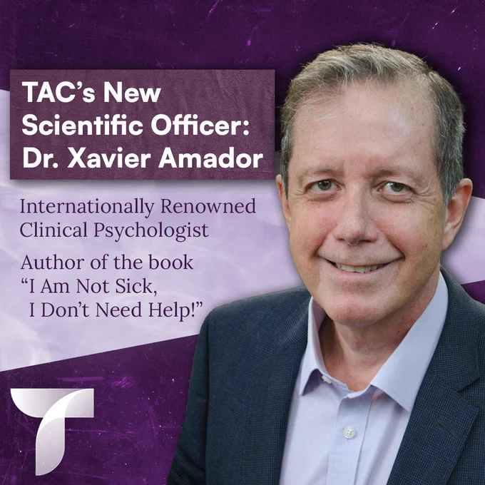 A close-up photo of Dr. Xavier Amador with text introducing him as TAC's new Scientific Officer