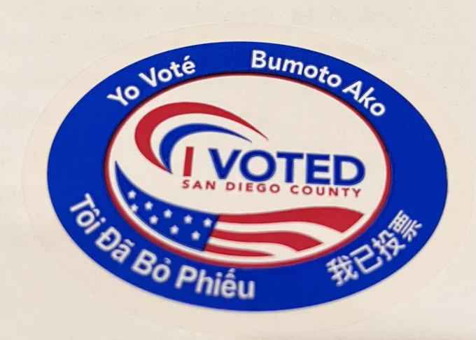 SD county election sticker “I Voted” in multiple languages