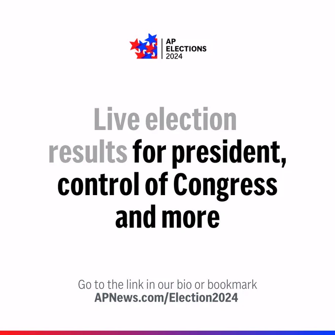 Live election results for president, control of Congress and more. Go to the link in our bio or bookmark APNews.com/Election2024