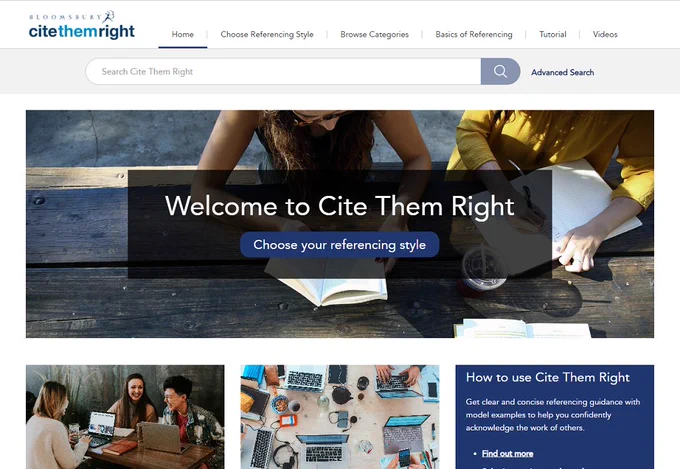 Screenshot showing Cite Them Right digital resource landing page.