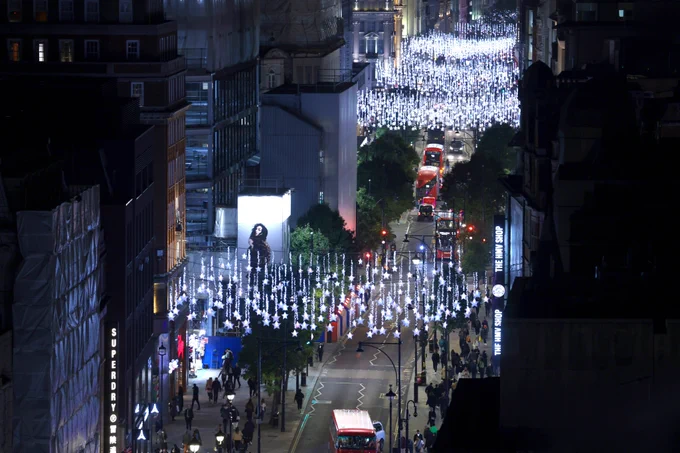 Various shots of the Oxford Street star shaped lights aglow