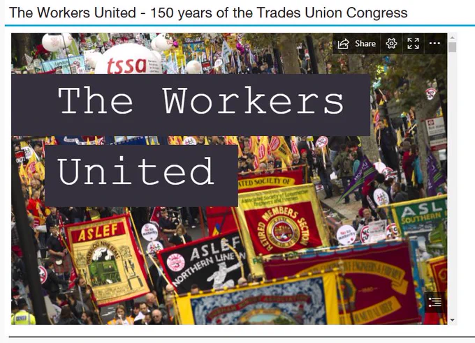 Title page of exhibition showing massed banners of a trade union march