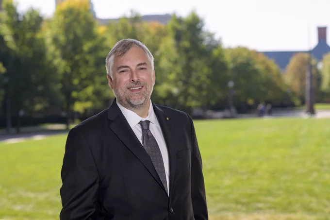 Beckman Director Steve Maren photographed outside the Beckman Institute.
